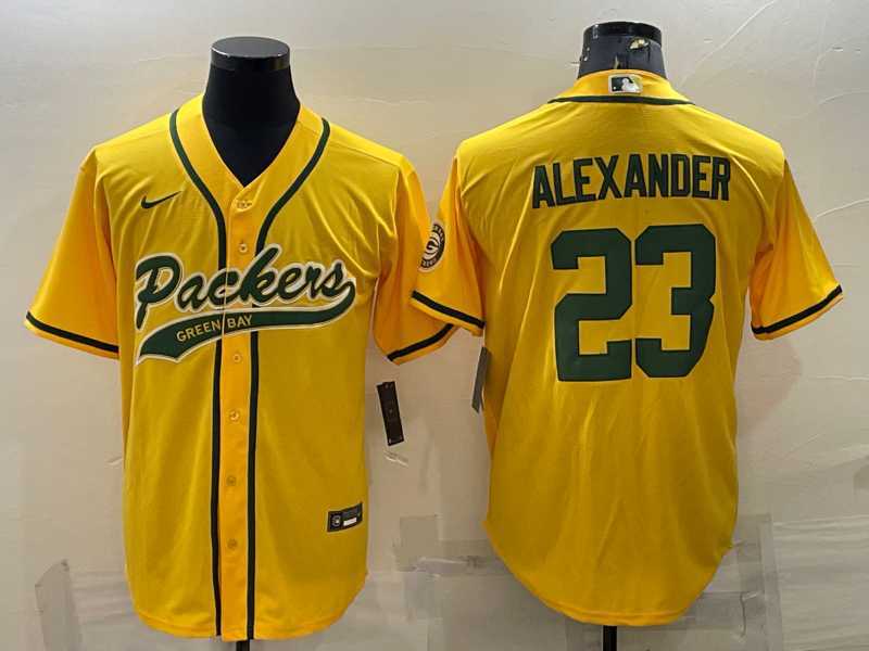 Mens Green Bay Packers #23 Jaire Alexander Yellow With Patch Cool Base Stitched Baseball Jersey